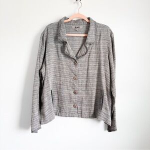 FLAX Gray Linen Button Front Collared Lagenlook Top sz Large